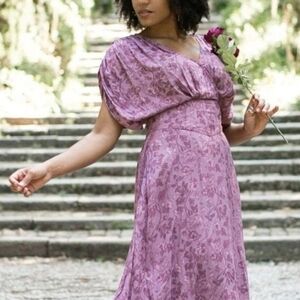 Mia joy Pink Puff Sleeve Midi Dress